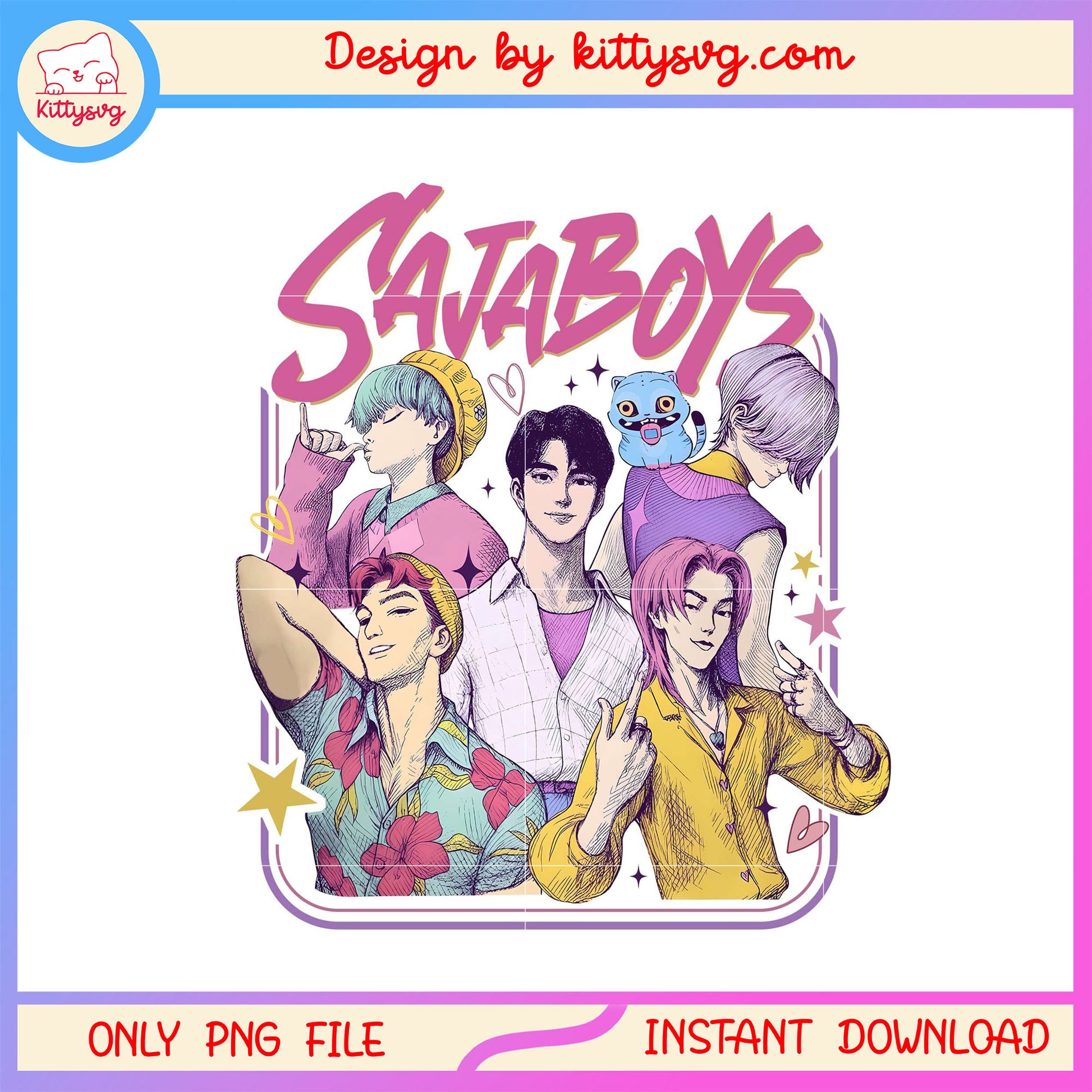 Saja boys characters drawing sticker design png, kpop demon hunters png