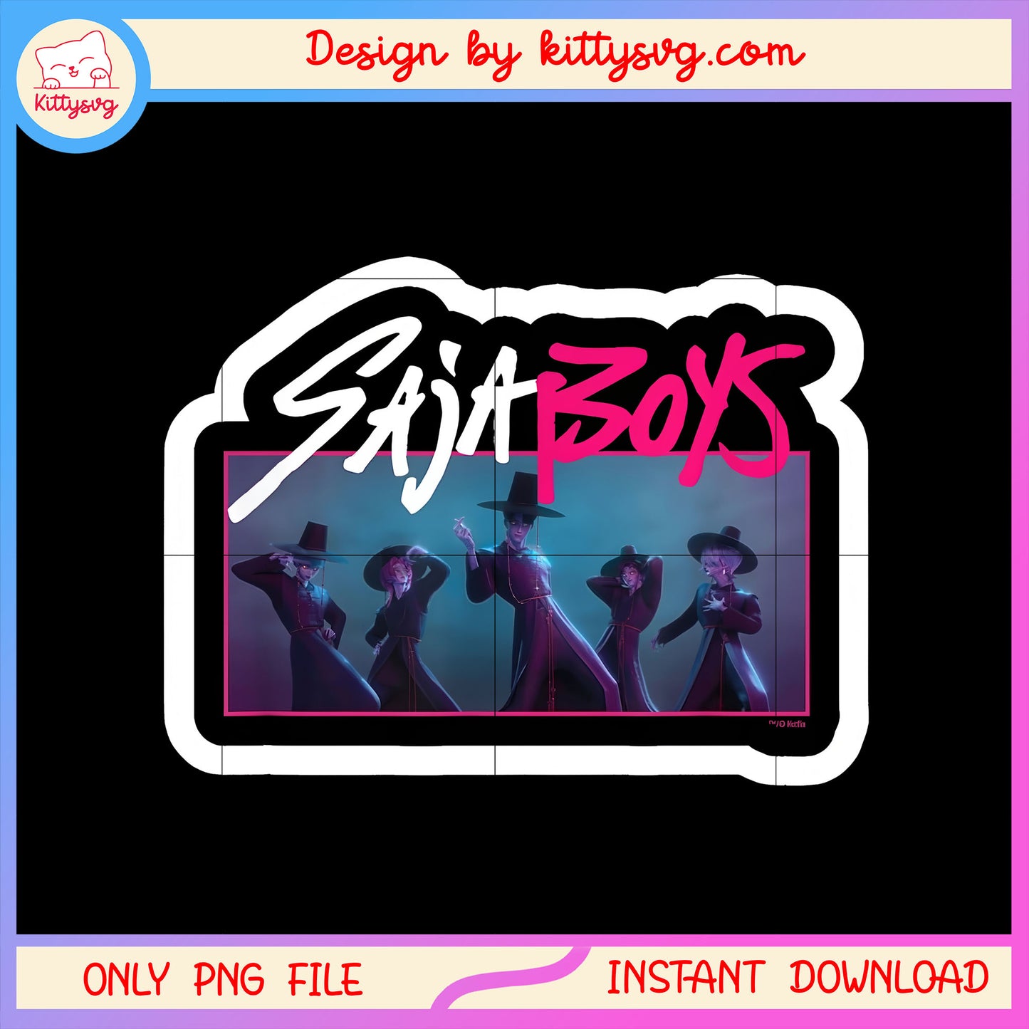 Saja boys demon form sticker design png, boys band kpop png