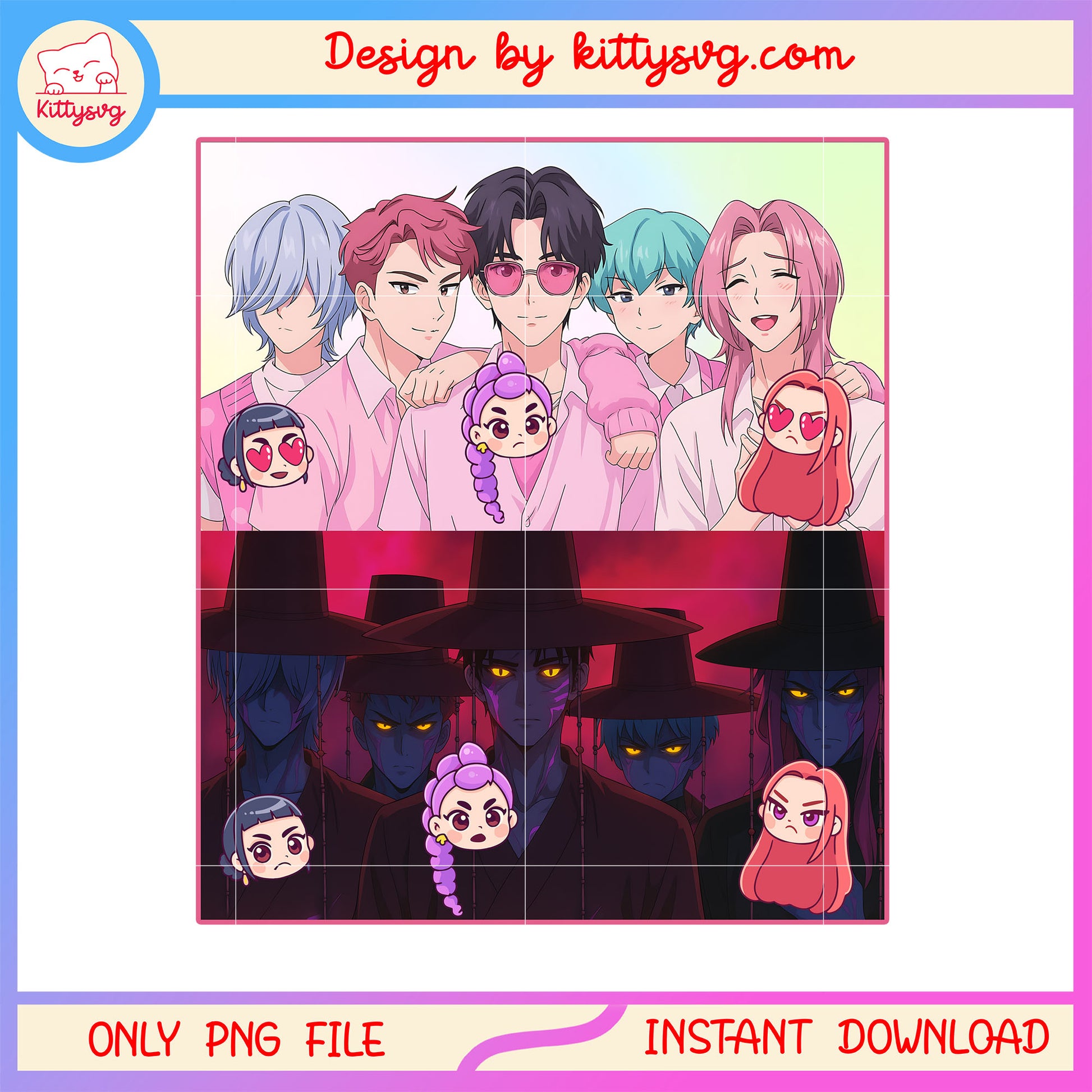 Saja boys demon type design png, kpop saja boys band png