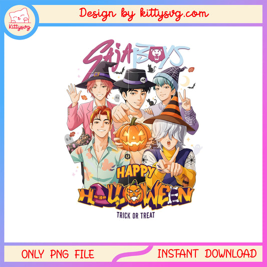 Saja boys happy halloween trick or treat design png, saja boys members png