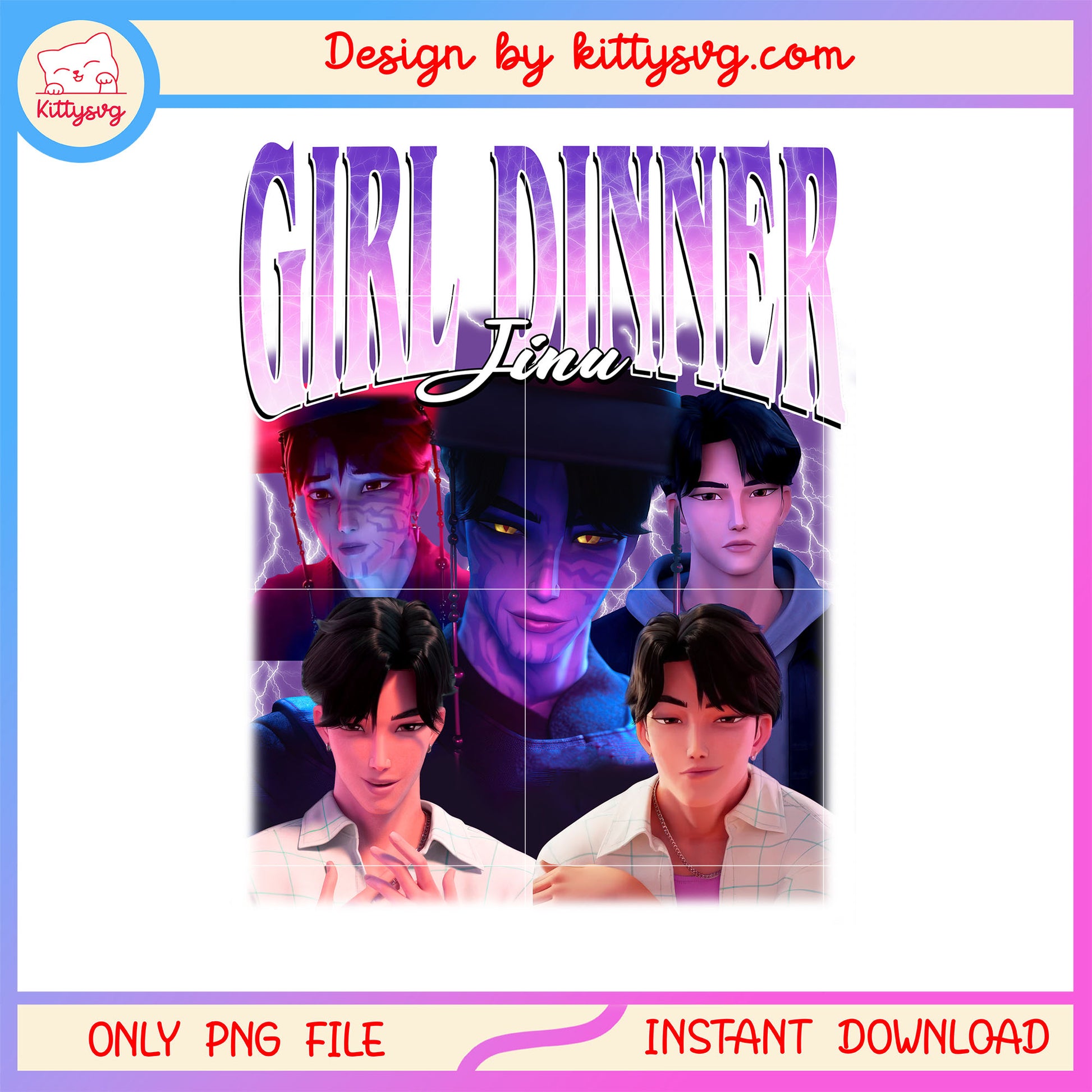 Saja boys jinu girl dinner design png, saja boys boy band png