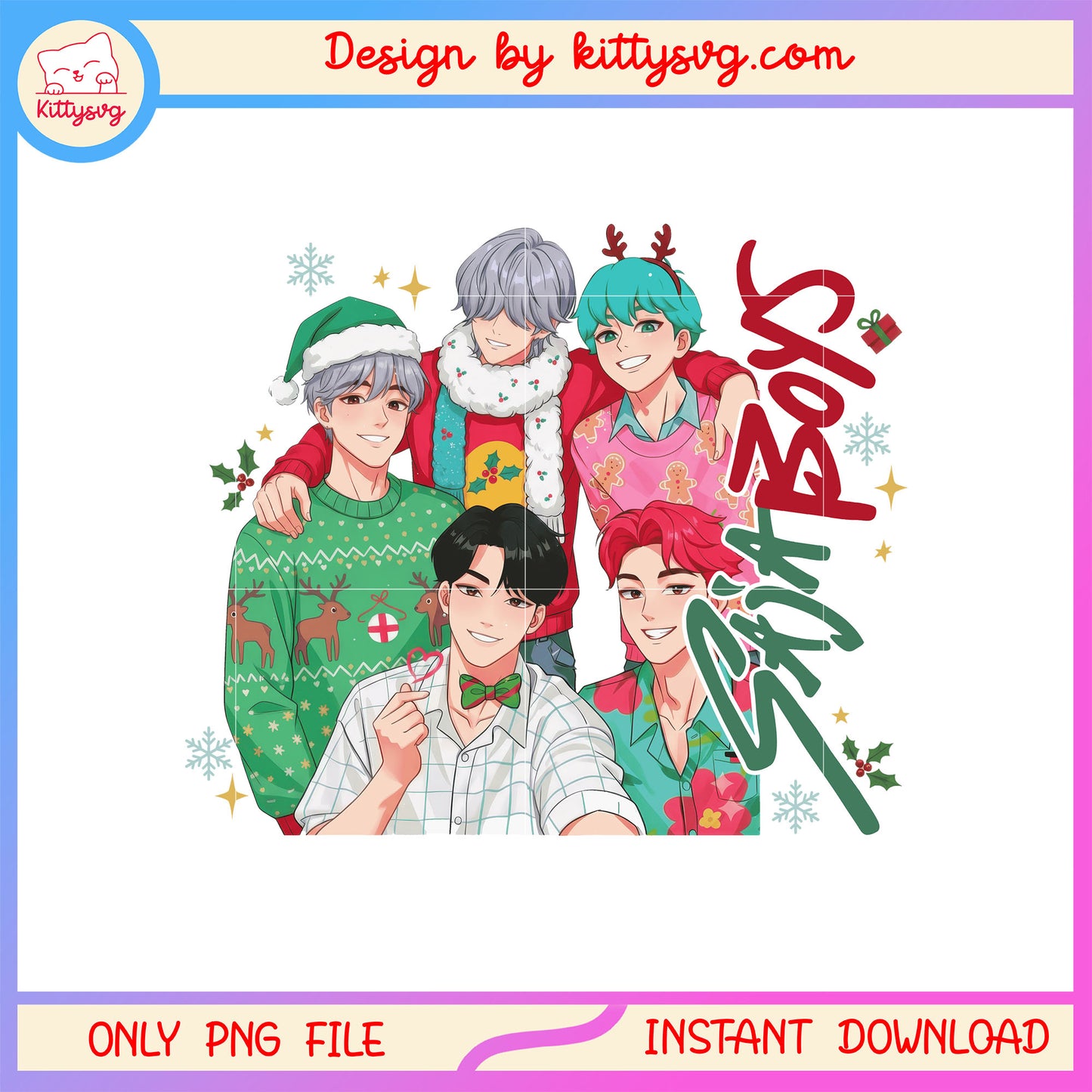 Saja boys kpop happy funny christmas png, boy band kpop png