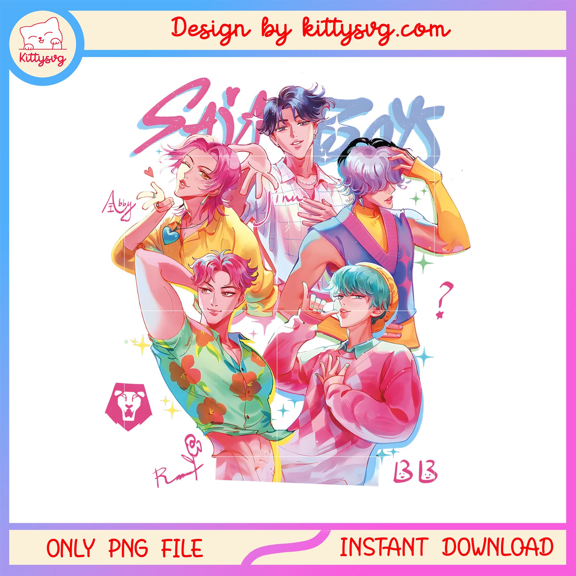Saja boys members anime drawing design png, saja boys group png