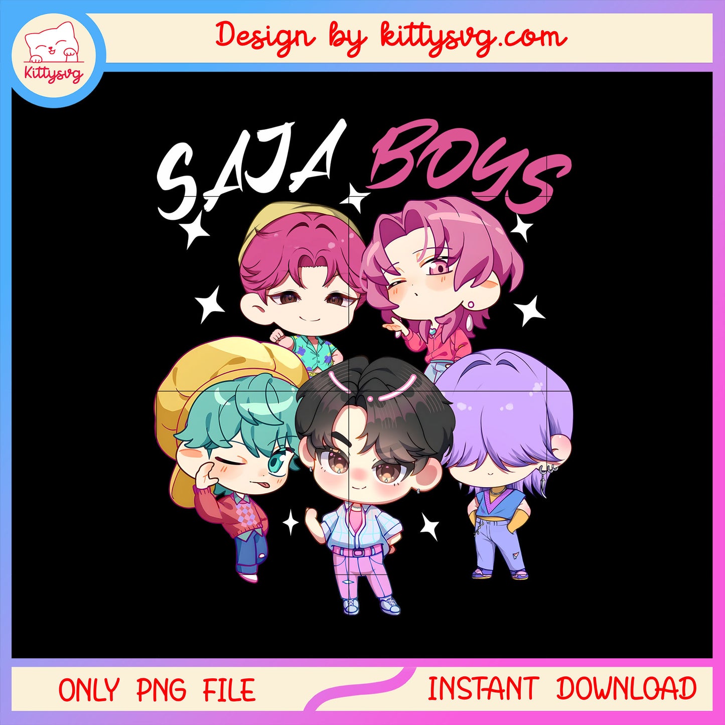 Saja boys members chibi fanart png, kpop demon hunters saja boys png