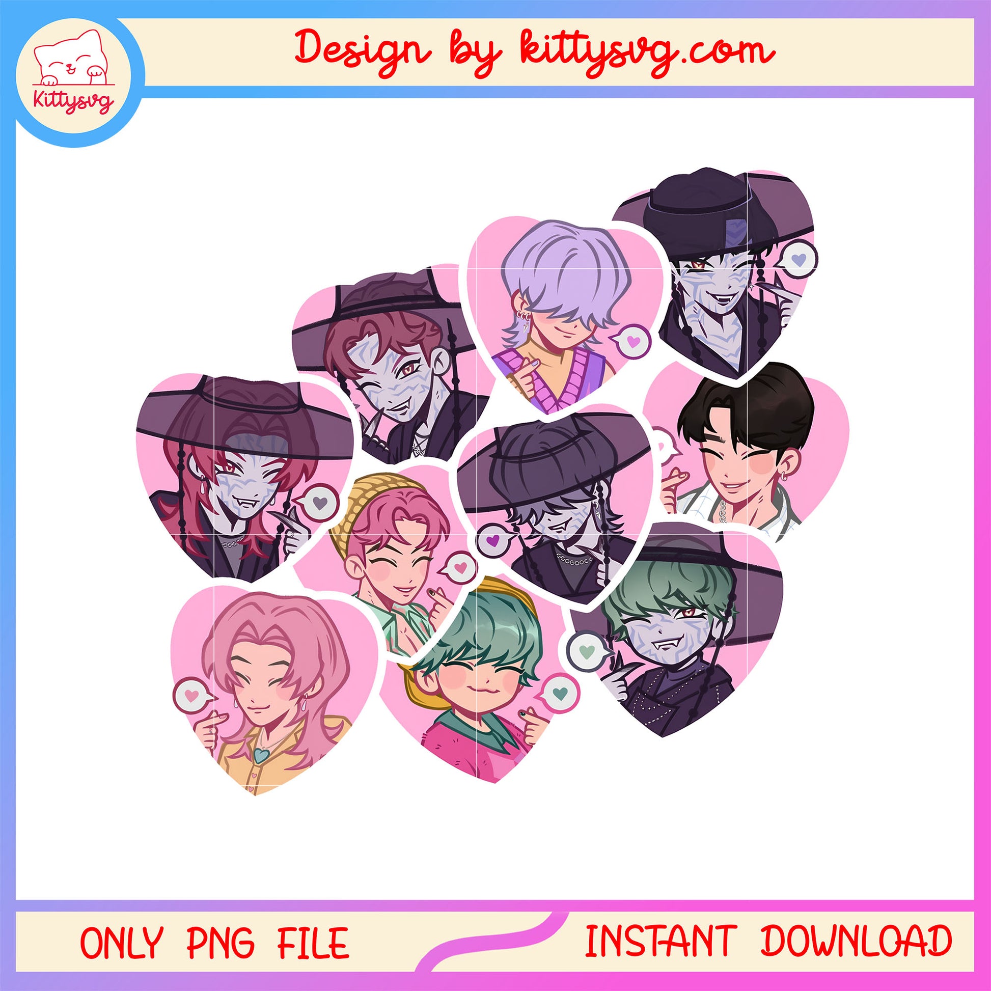 Saja boys members heart sticker design png, kpop pop star png