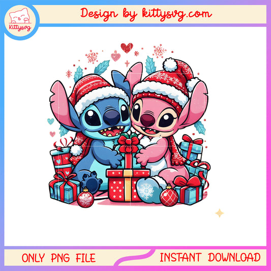 Santa couple stitch valentine png, stitch valentines day​​ png