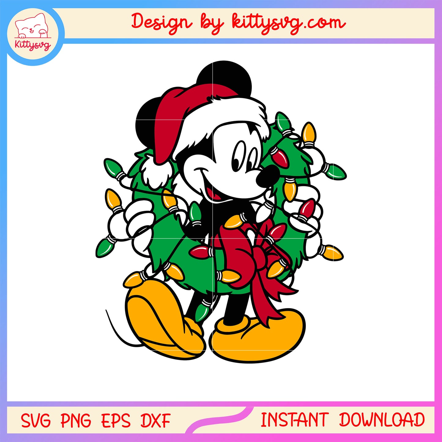 Santa hat mickey christmas wreath lights svg, christmas holiday svg