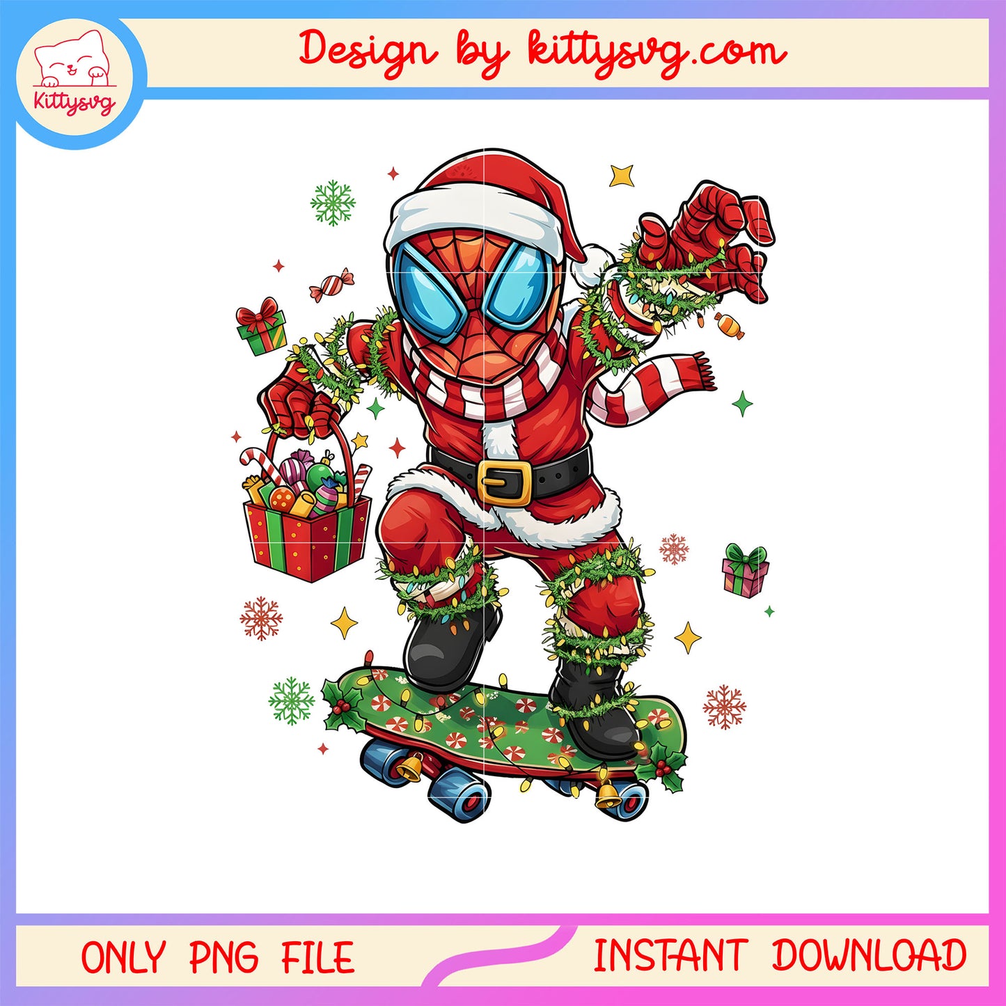 Santa spiderman skateboarding hand gif png, spiderman christmas png