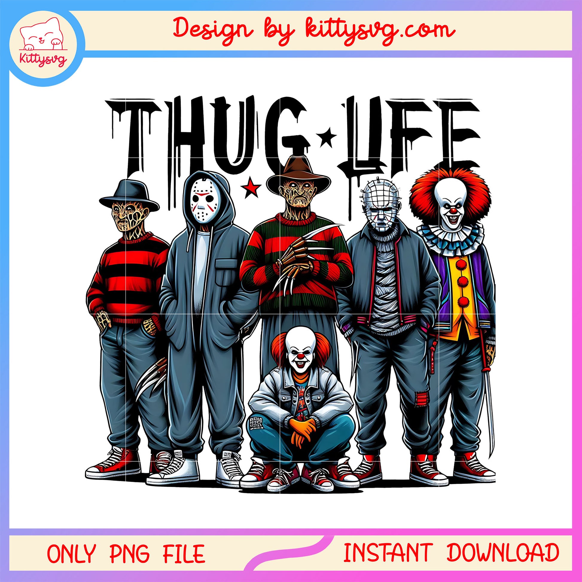 Scary characters thug life design png, horror movies characters png