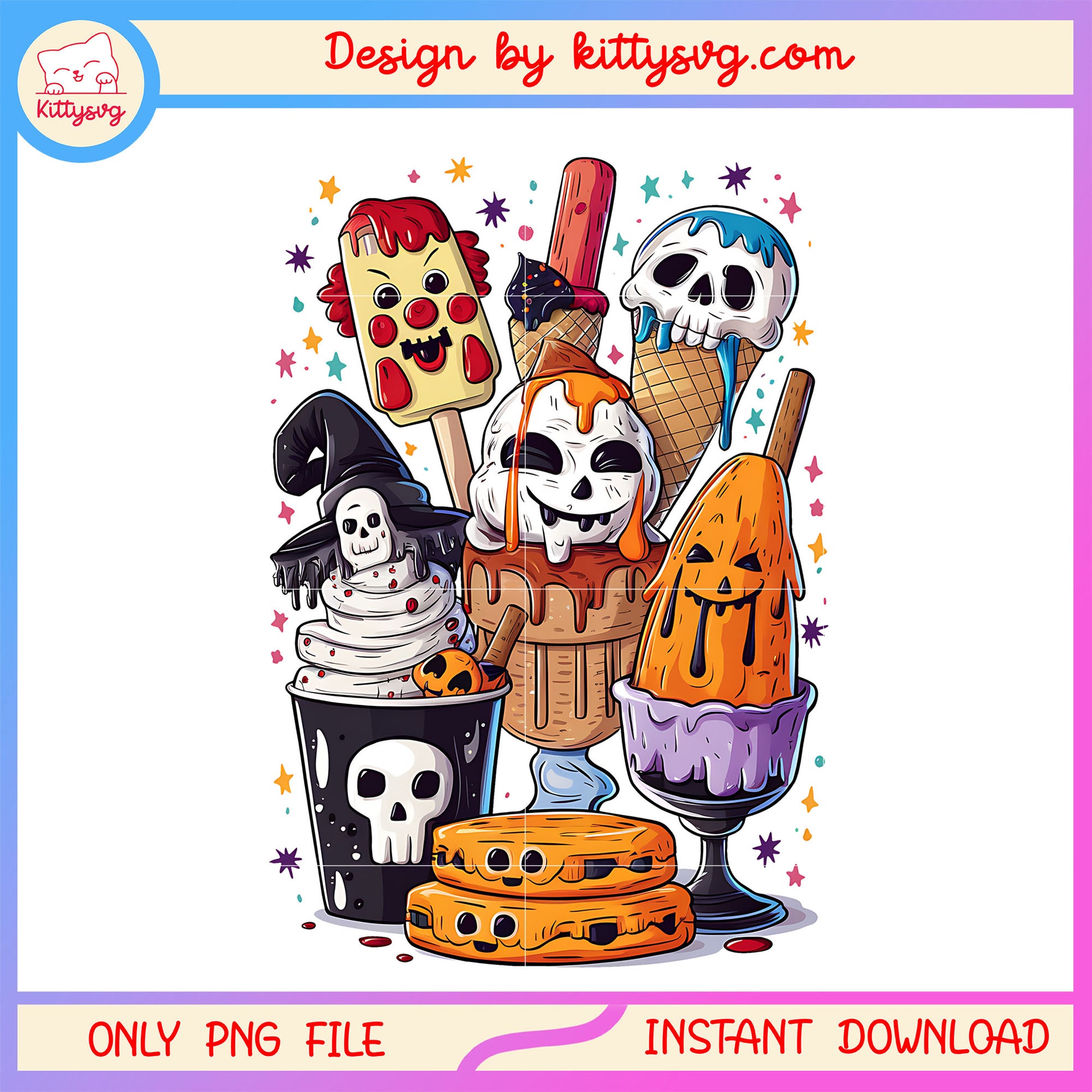 Scary ice cream halloween popsicle png, horror ice cream png, halloween vibes png