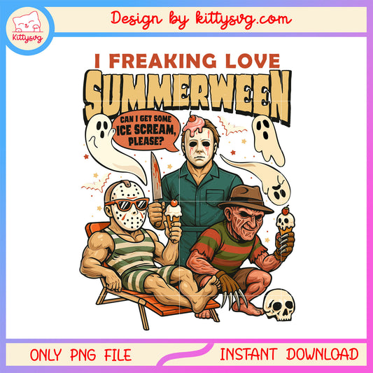 Scary movie characters freaking love summerween png,  horror characters  png, summer time png