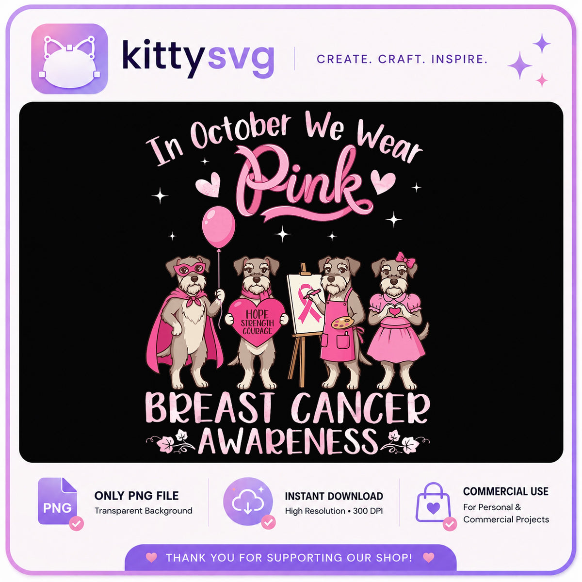 Schnauzer Breast Cancer Awareness PNG, In October We Wear Pink PNG