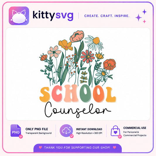 School Counselor Wildflower PNG, Floral School PNG, Counselor Gift PNG