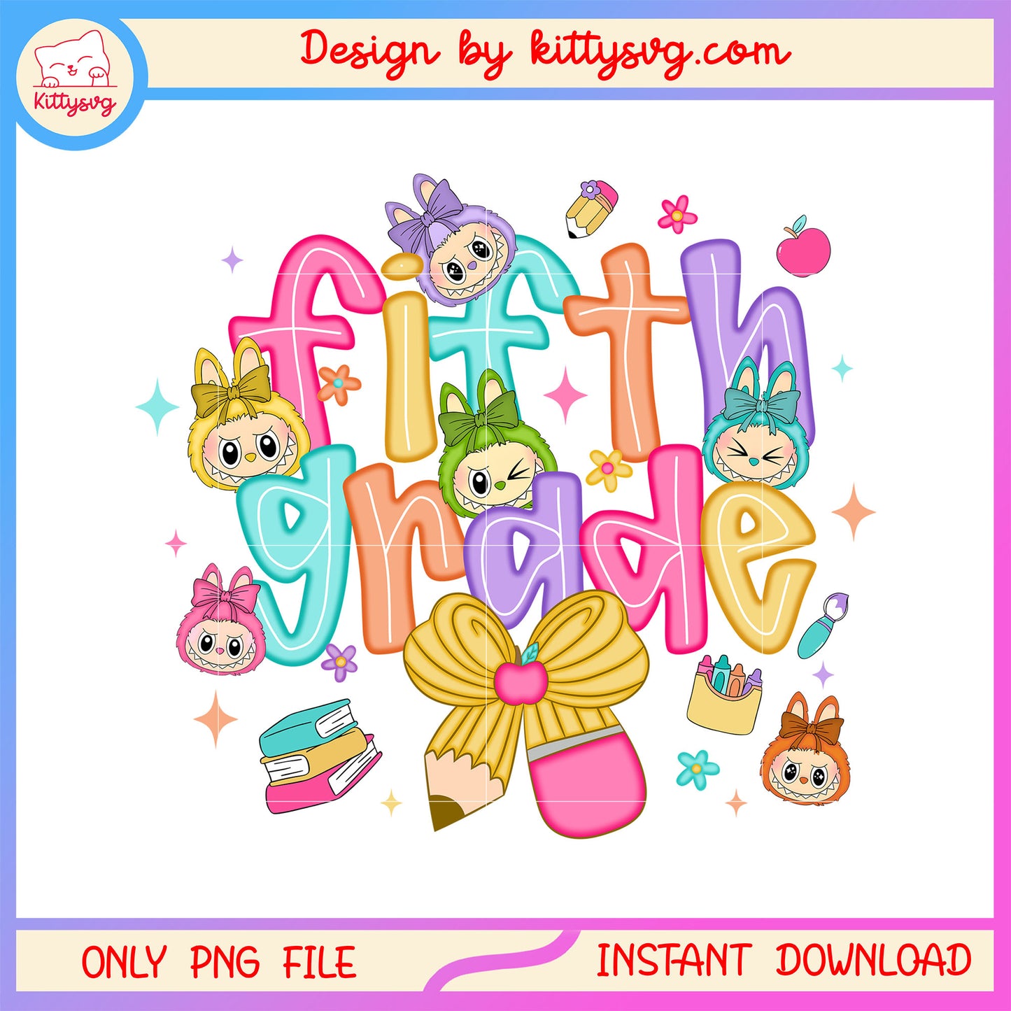 School day labubu face fifth grade clipart design png, labubu decor png
