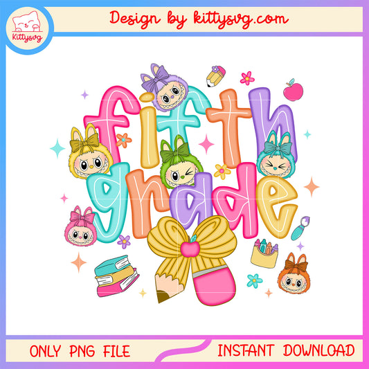 School day labubu face fifth grade clipart design png, labubu decor png