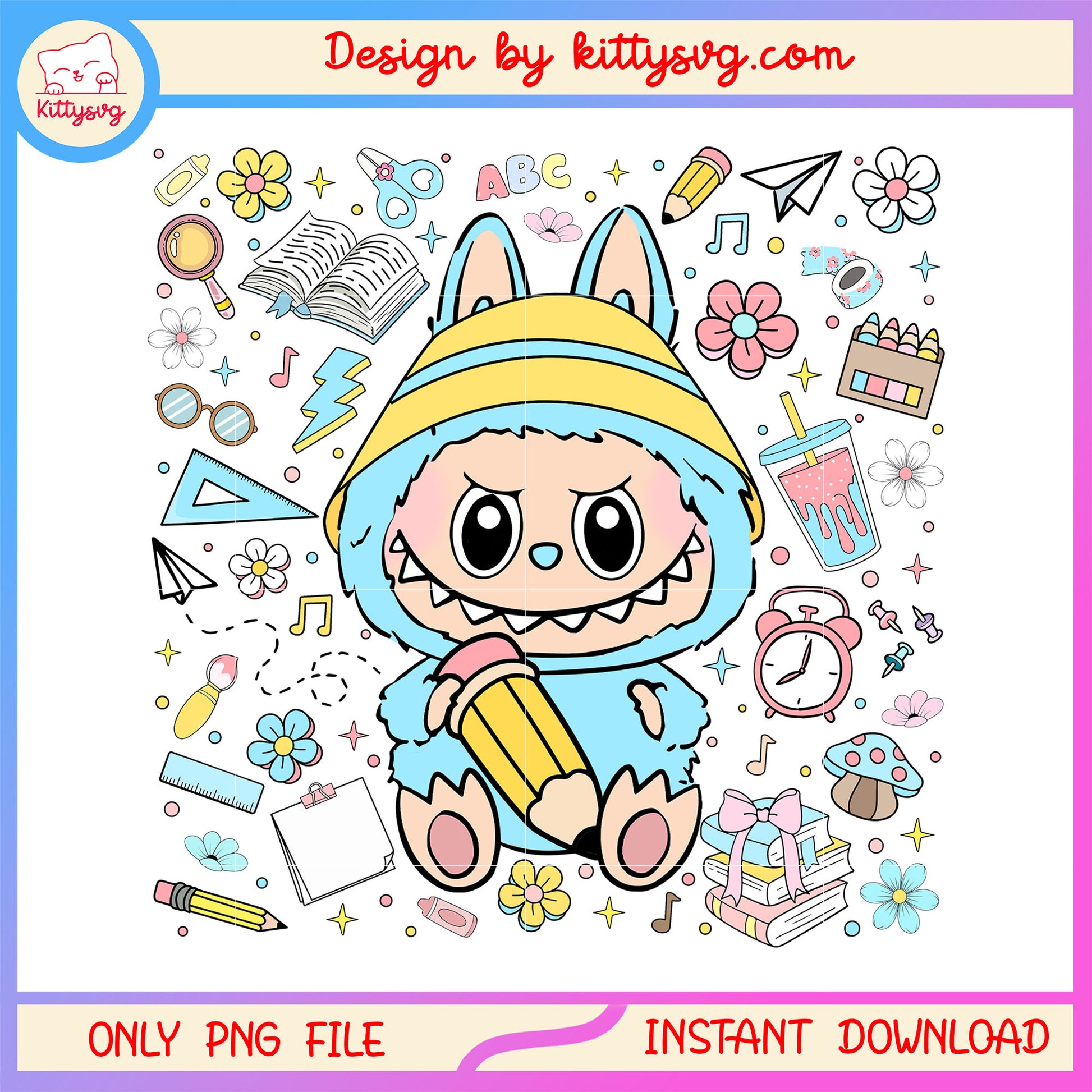 School supplies labubu back to school design png, school student png