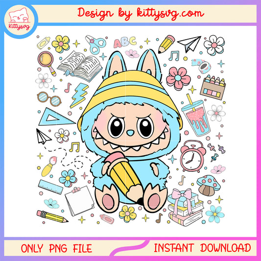 School supplies labubu back to school design png, school student png