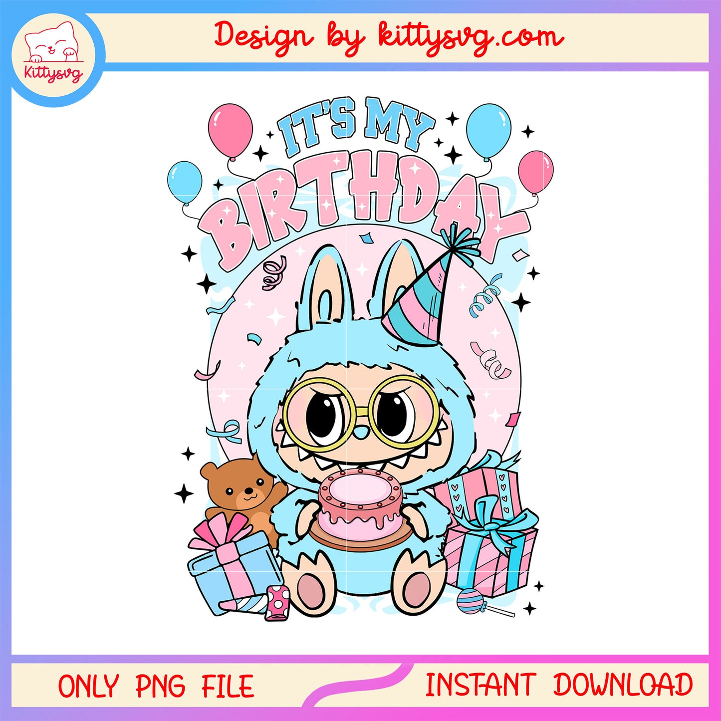 Sea salt cocount labubu it's my birthday design png, labubu color png