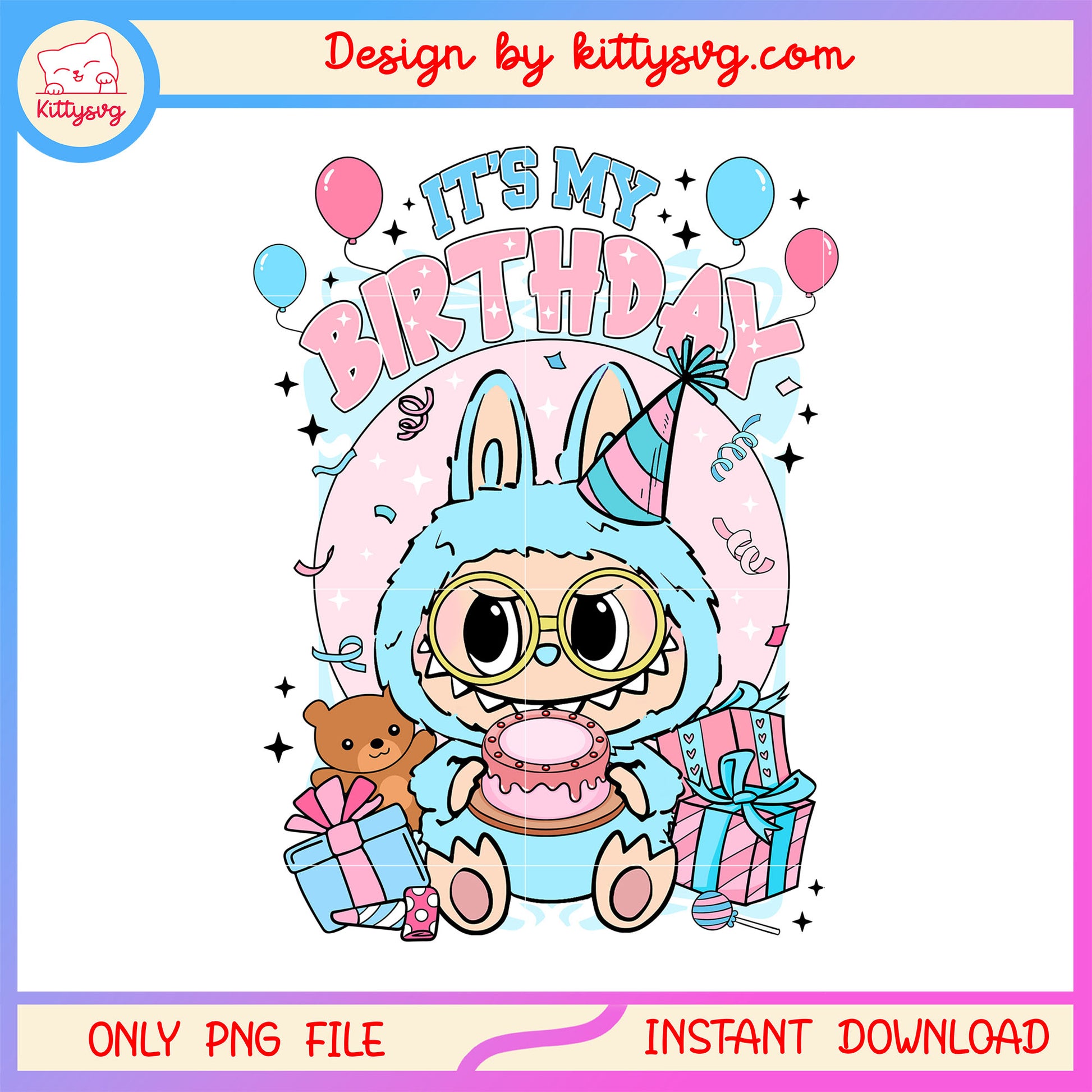 Sea salt cocount labubu it's my birthday design png, labubu color png