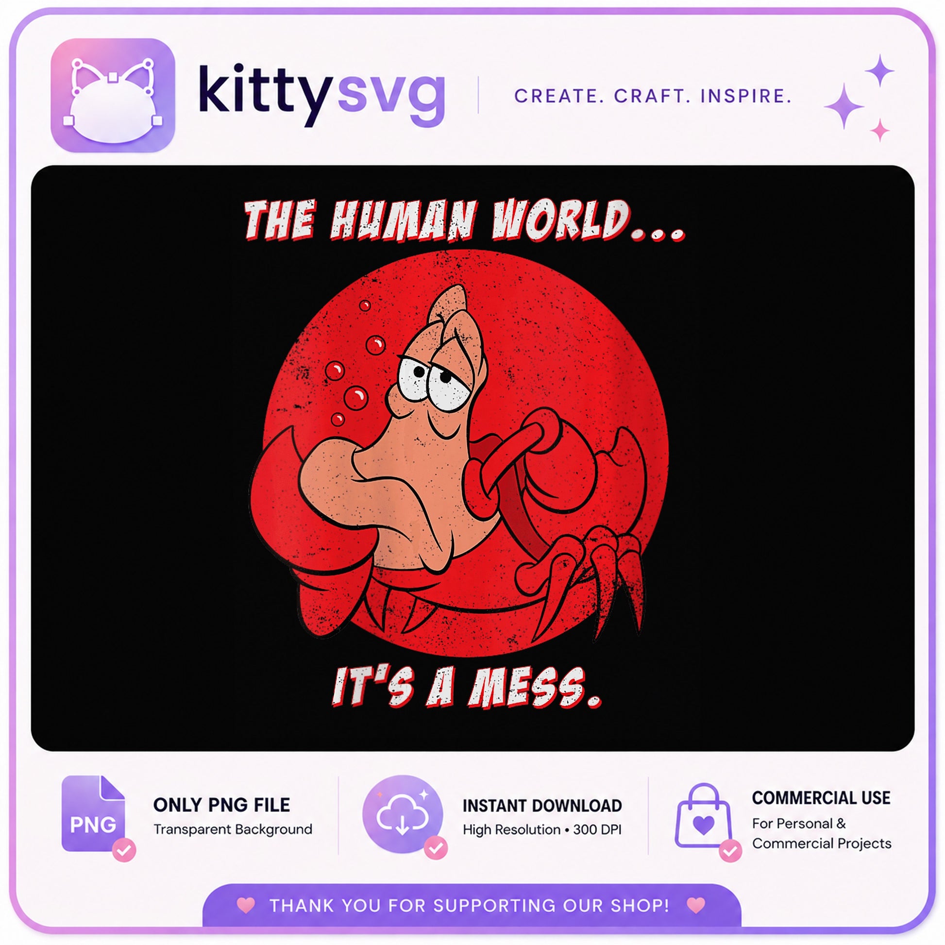 Sebastian The Little Mermaid PNG, Disney Crab Funny Quote PNG, Retro PNG