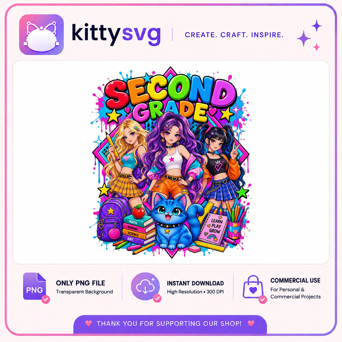 Second Grade Girls PNG, Back To School PNG, Teacher PNG