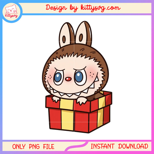 Secret labubu gift box doll design png, labubu clothes png
