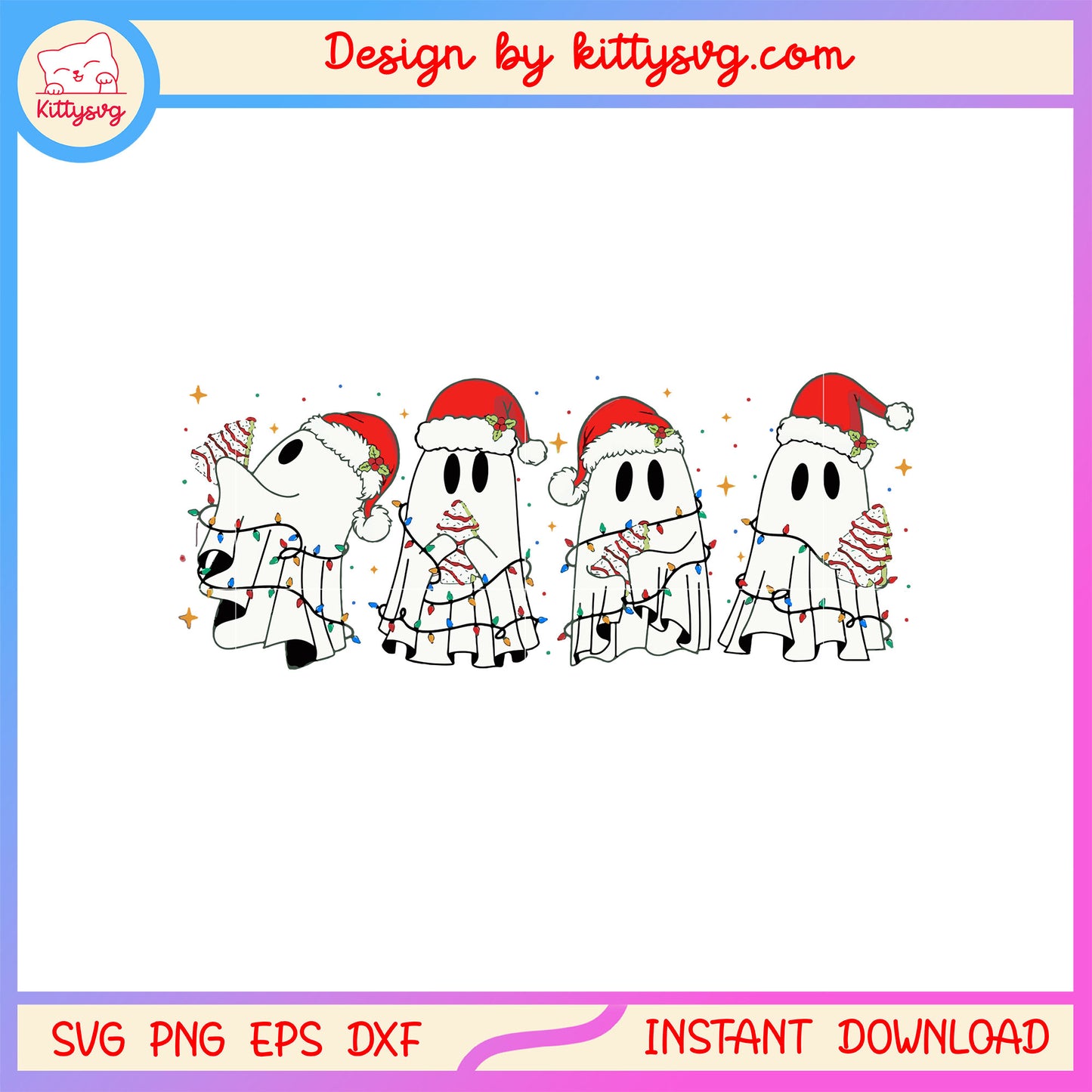 Sheet ghost christmas design svg, christmas lights svg