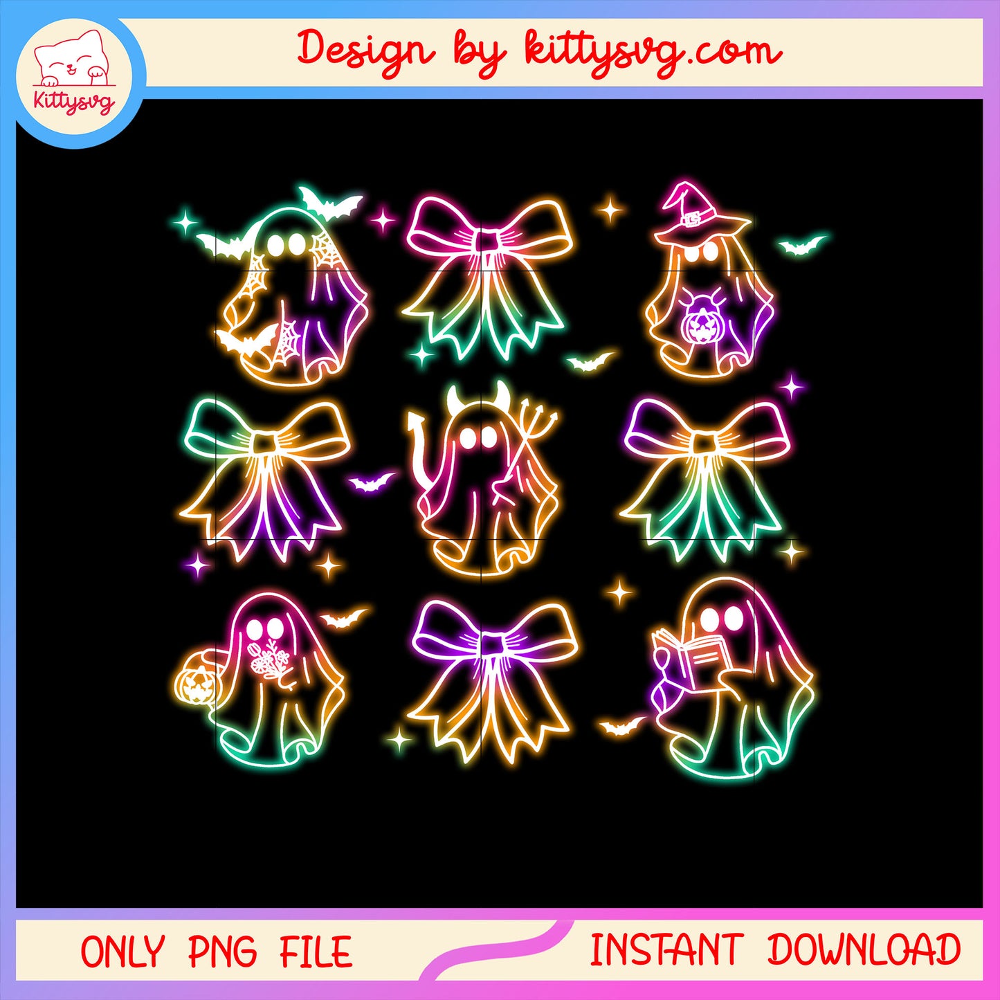 Sheet ghostt neon halloween bundle png, cute ghost pictures halloween png