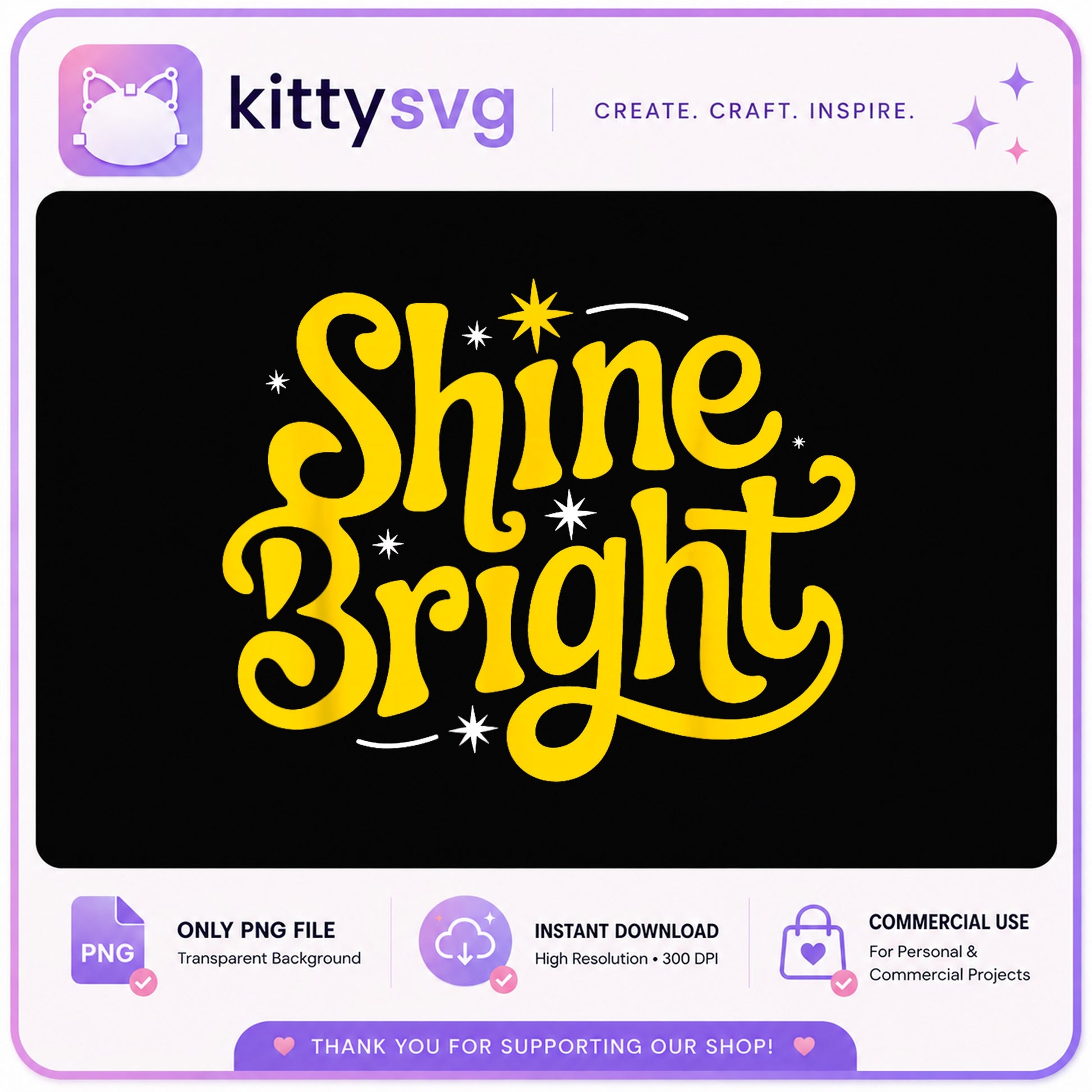 Shine Bright PNG, Inspirational Quote PNG, Retro Stars PNG