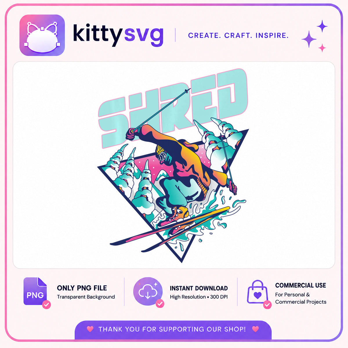 Shred Skier PNG, Winter Sports Retro Design, Skiing PNG