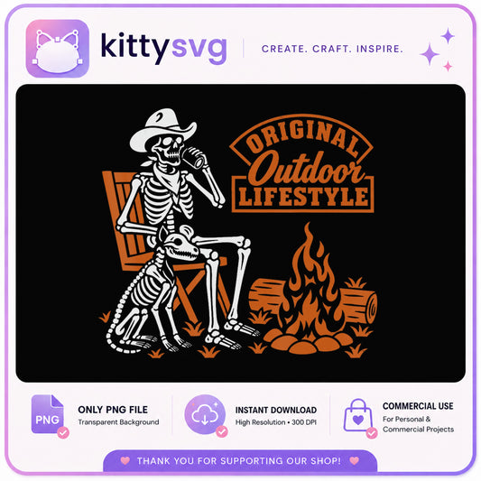 Skeleton Cowboy Outdoor Lifestyle PNG, Campfire Skeleton PNG, Halloween PNG