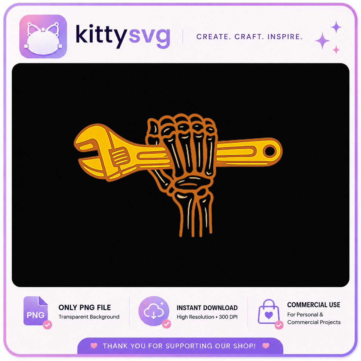 Skeleton Hand Holding Wrench PNG, Mechanic Skull, Halloween PNG