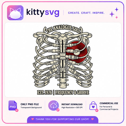Skeleton Rib Cage Vinyl Record PNG, Music Lover PNG, Retro PNG