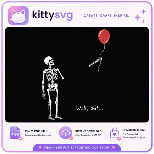 Skeleton With Red Balloon PNG, Funny Halloween PNG, Spooky PNG