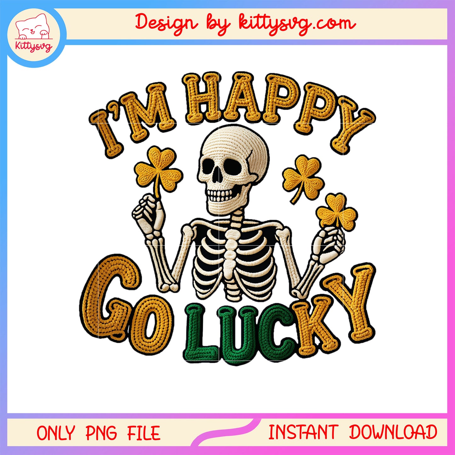 Skeleton and golden clover png, skeleton st patrick's day png