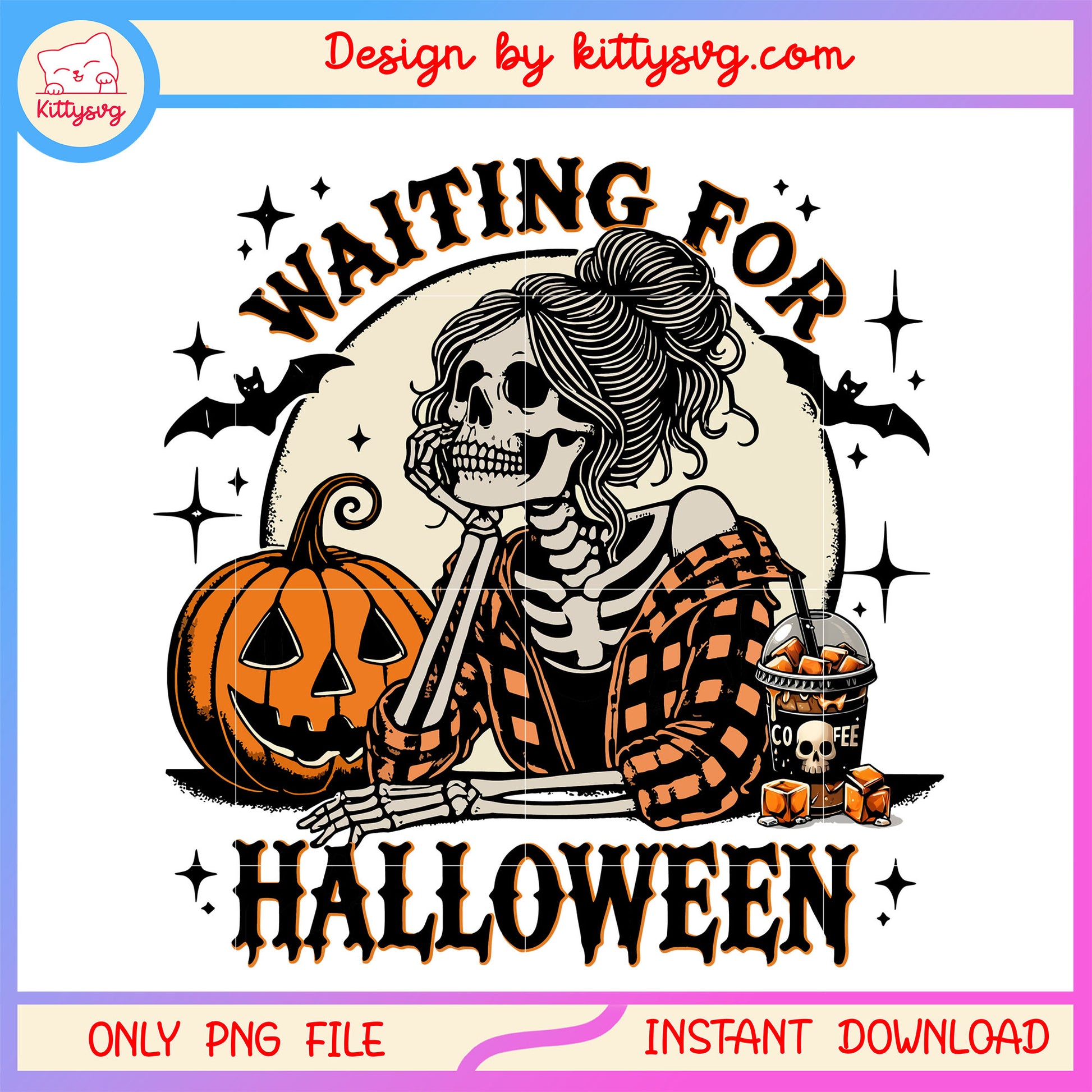 Skeleton girl waiting for halloween png, human skeleton png, halloween pumpkin png