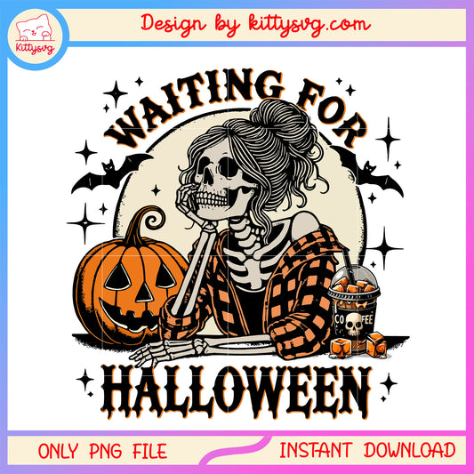 Skeleton girl waiting for halloween png, human skeleton png, halloween pumpkin png