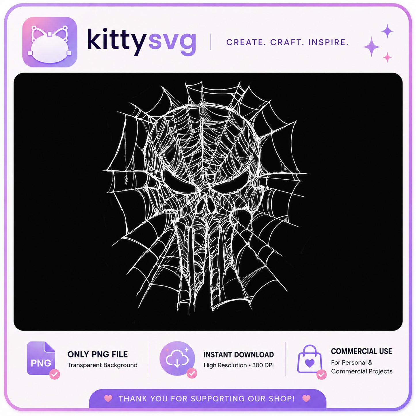 Skull Spider Web PNG, Halloween Spiderweb Skull, Gothic Skull PNG
