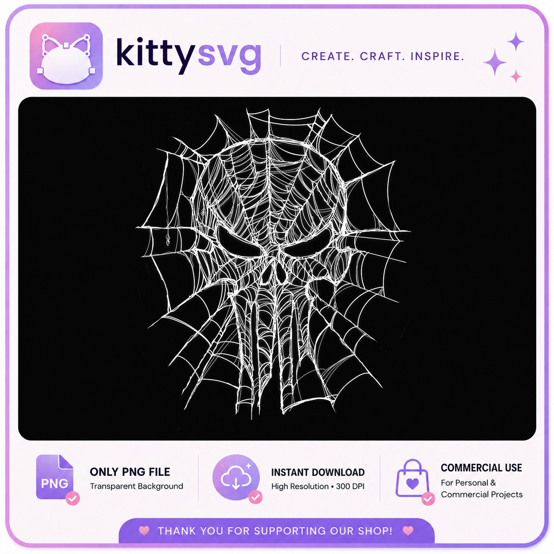 Skull Spider Web PNG, Halloween Spiderweb Skull, Gothic Skull PNG