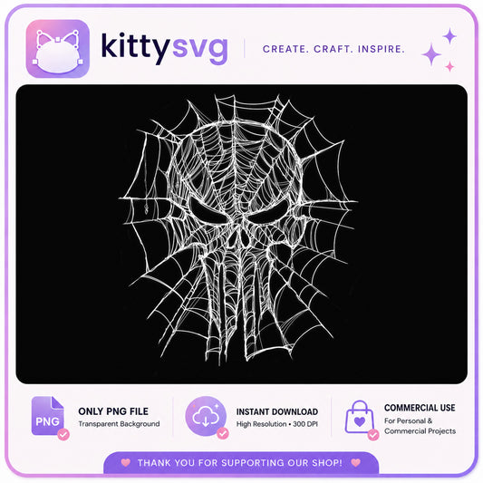 Skull Spider Web PNG, Halloween Spiderweb Skull, Gothic Skull PNG