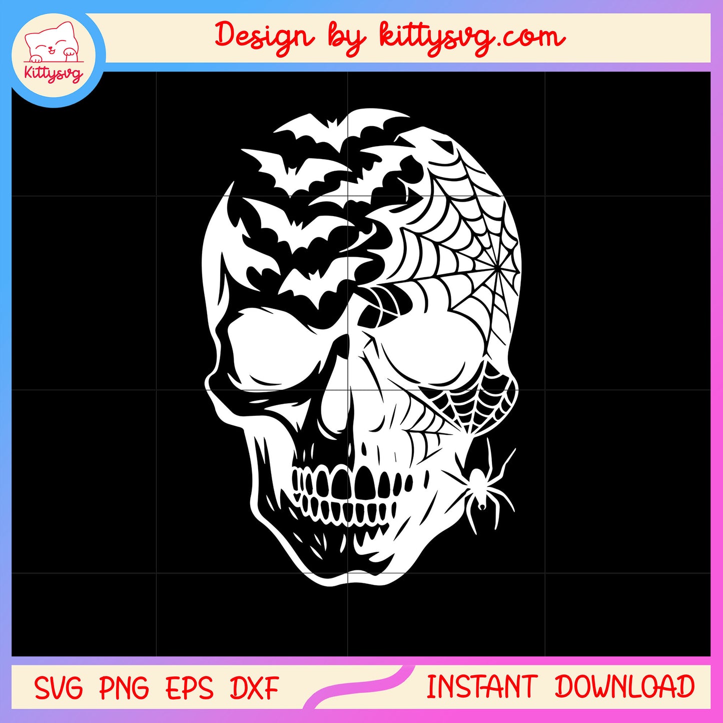 Skull spider x bat pattern design svg, horror skull svg
