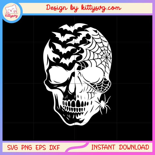 Skull spider x bat pattern design svg, horror skull svg