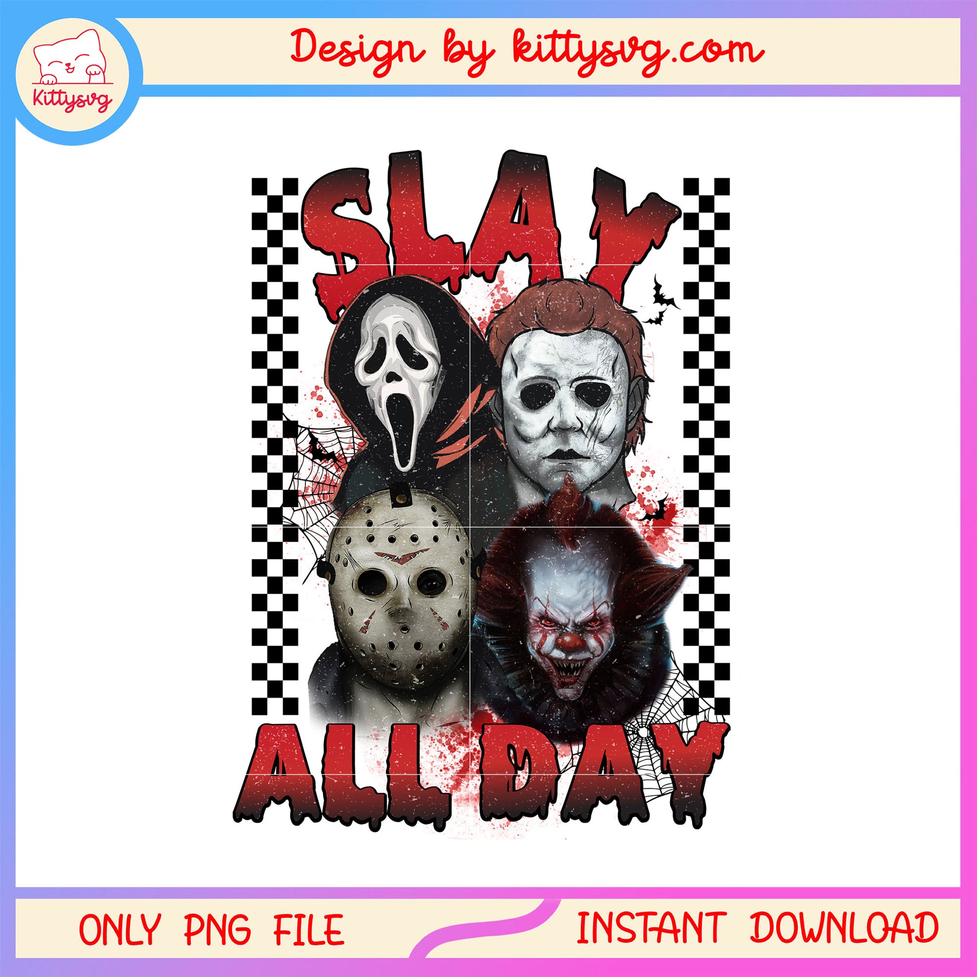 Slay all day halloween films casts png, Horror characters png