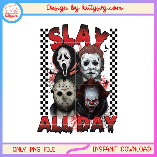 Slay all day halloween films casts png, Horror characters png