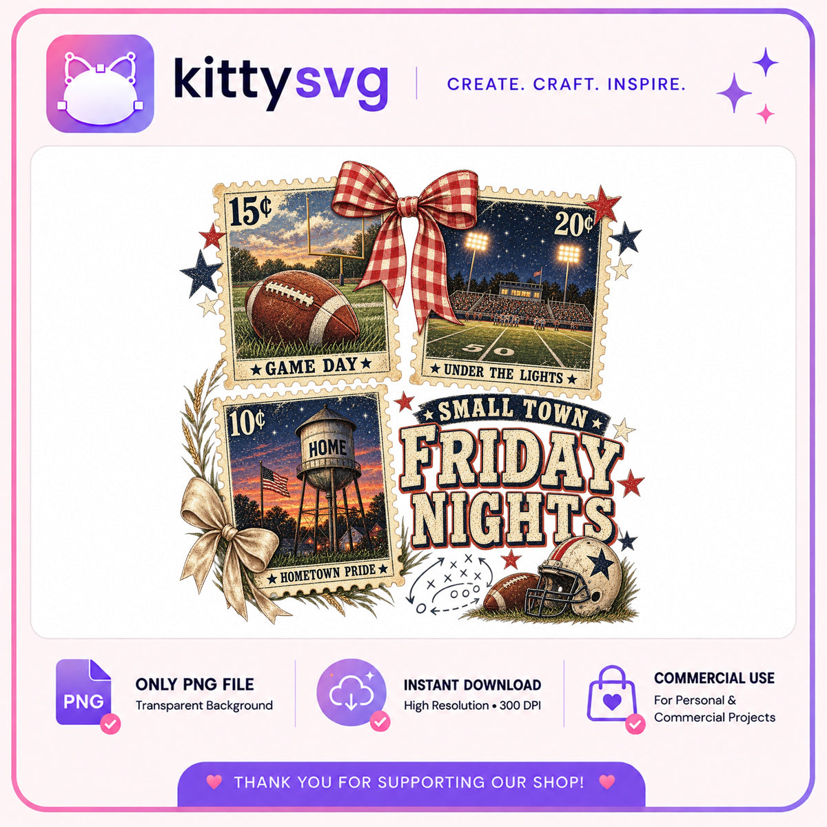 Small Town Friday Night Football PNG, Game Day PNG, Vintage Stamp PNG