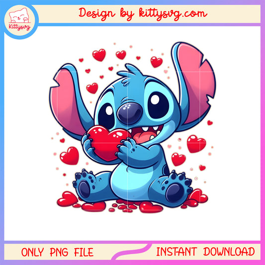 Smile stitch hearts valentine png, stitch valentines day​​ png
