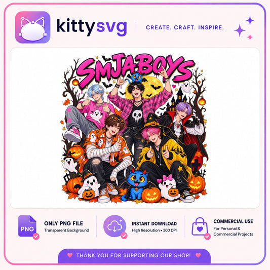 Smjaboys Halloween PNG, Kpop Boy Band Halloween, Ghost Pumpkin PNG
