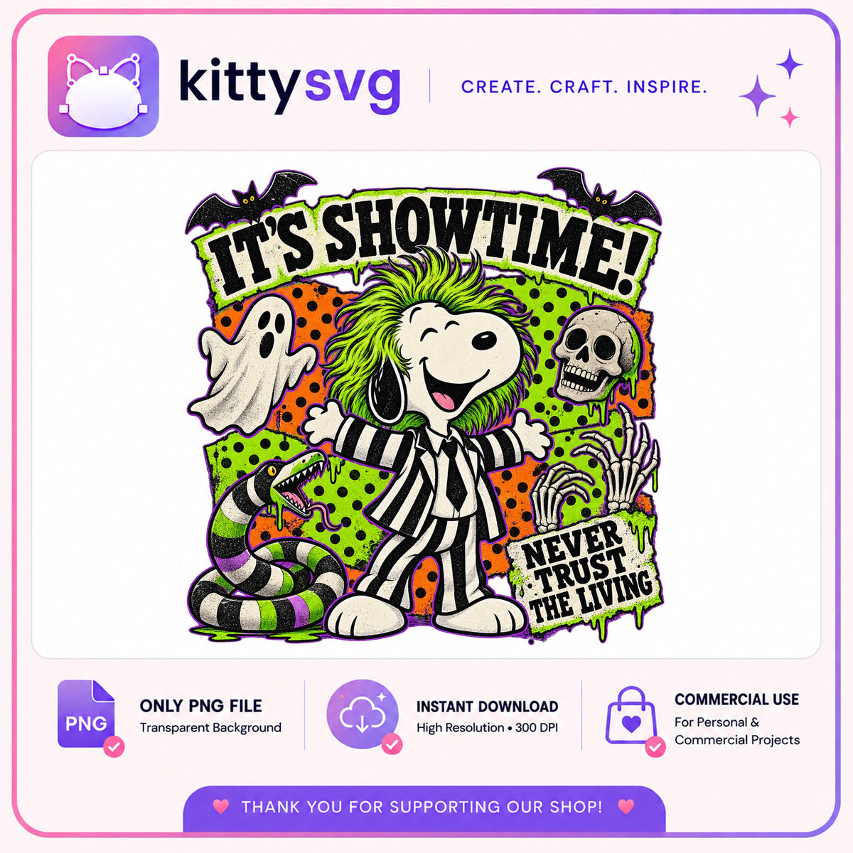 Snoopy Beetlejuice Halloween PNG, Its Showtime PNG, Halloween PNG