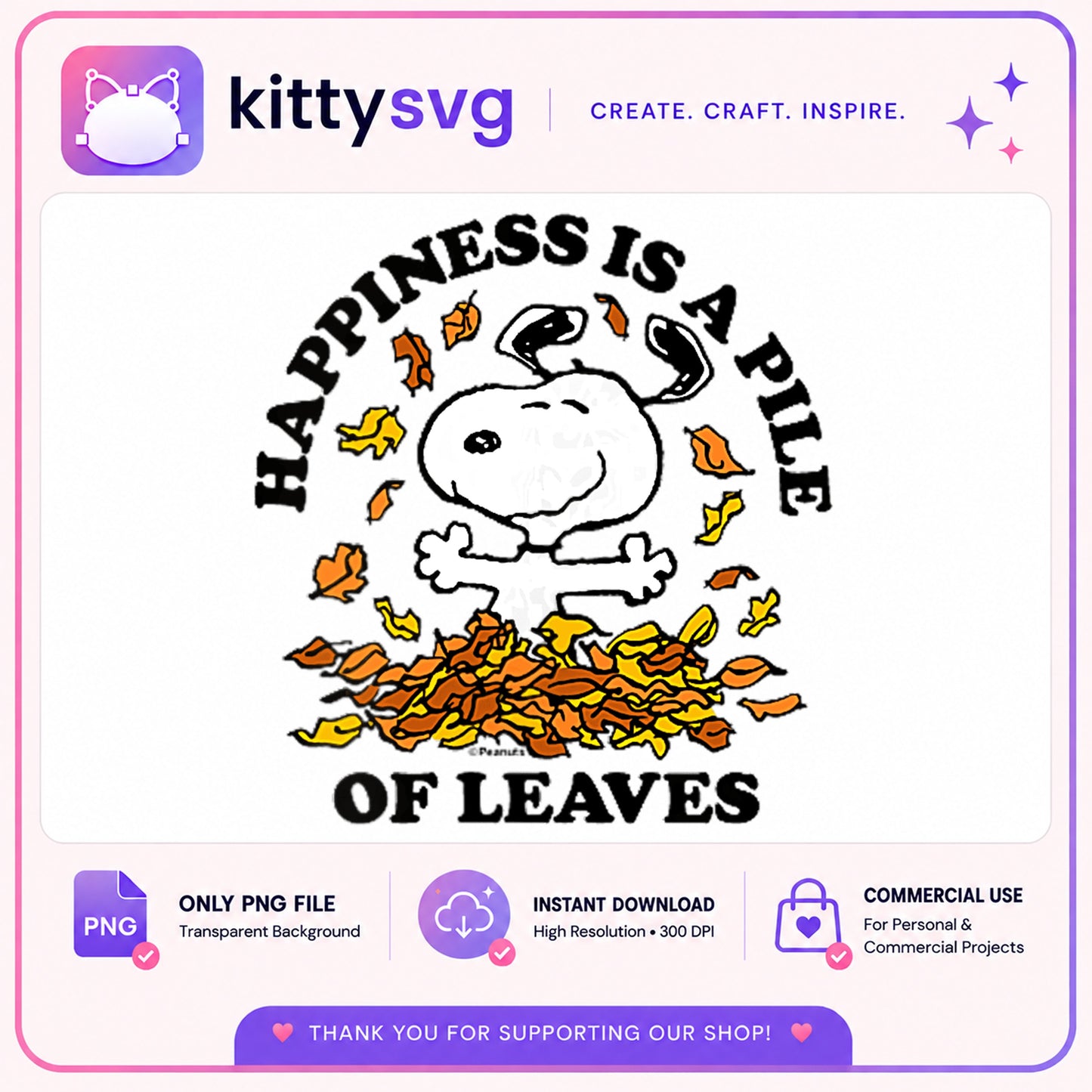 Snoopy Fall Leaves PNG, Happiness Is A Pile Of Leaves, Peanuts PNG