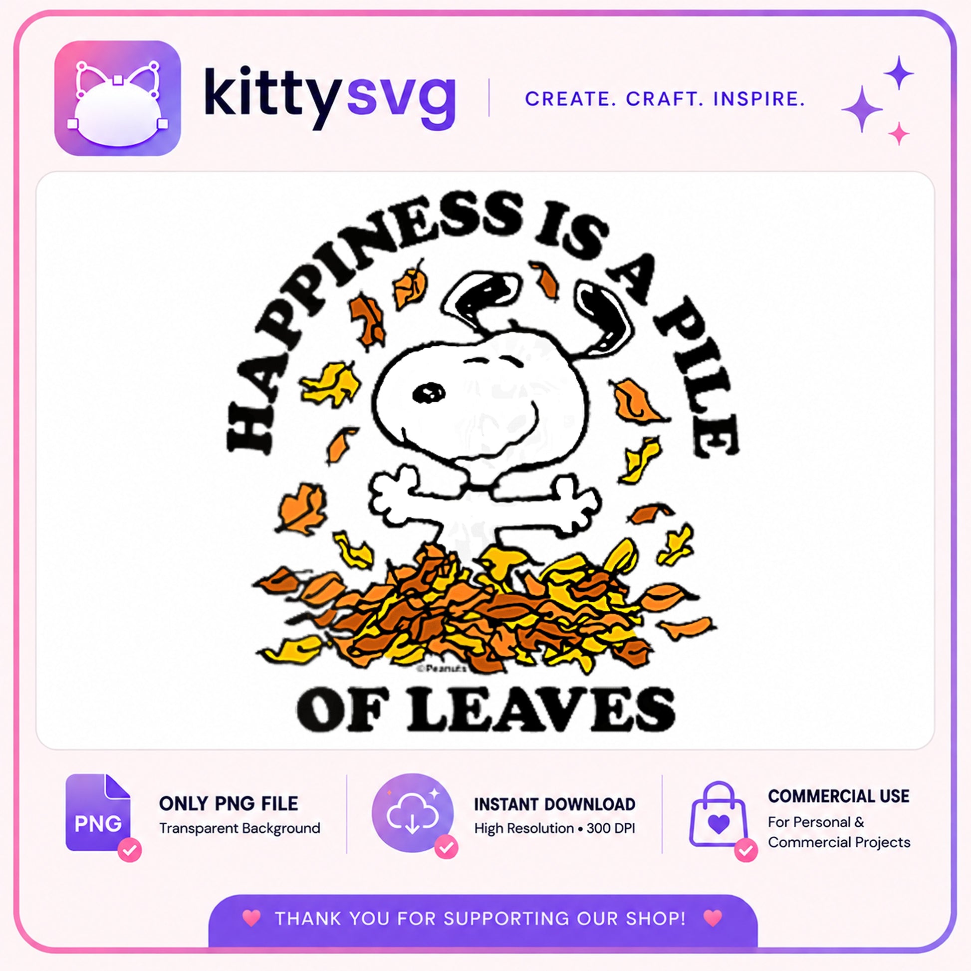 Snoopy Fall Leaves PNG, Happiness Is A Pile Of Leaves, Peanuts PNG